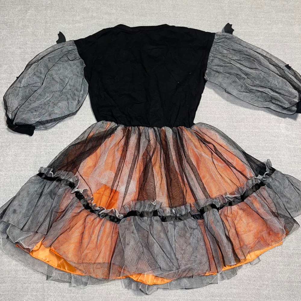 Girls Boutique Pumpkin Bat Halloween Costume Dress Orange Black Tulle Tutu 3T 4T - Picture 3 of 9